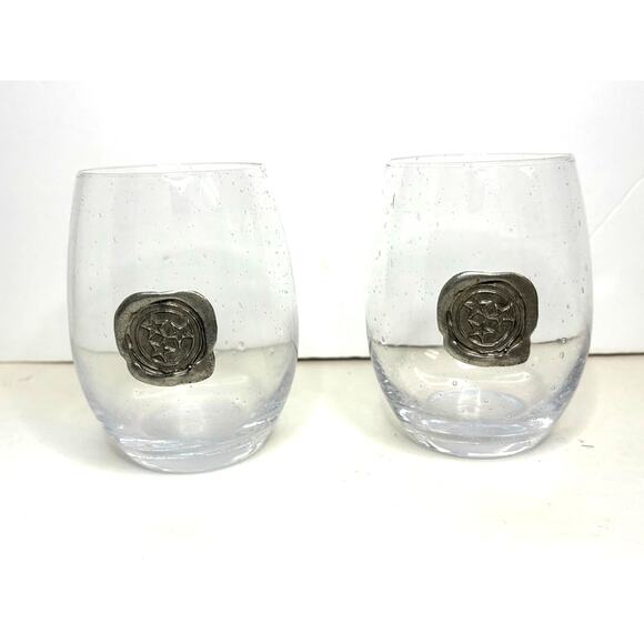 Pair Southern Jubilee Stemless Wine glass Pewter Monogram TN Tennessee State - Picture 1 of 5